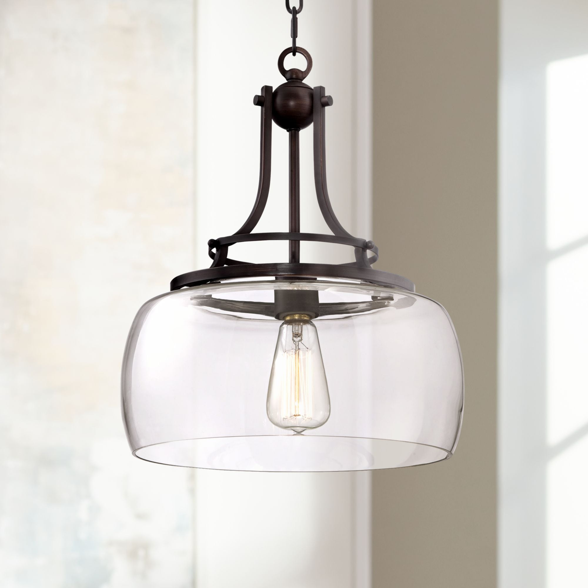 Charleston Bronze Farmhouse Pendant Light with Clear Glass