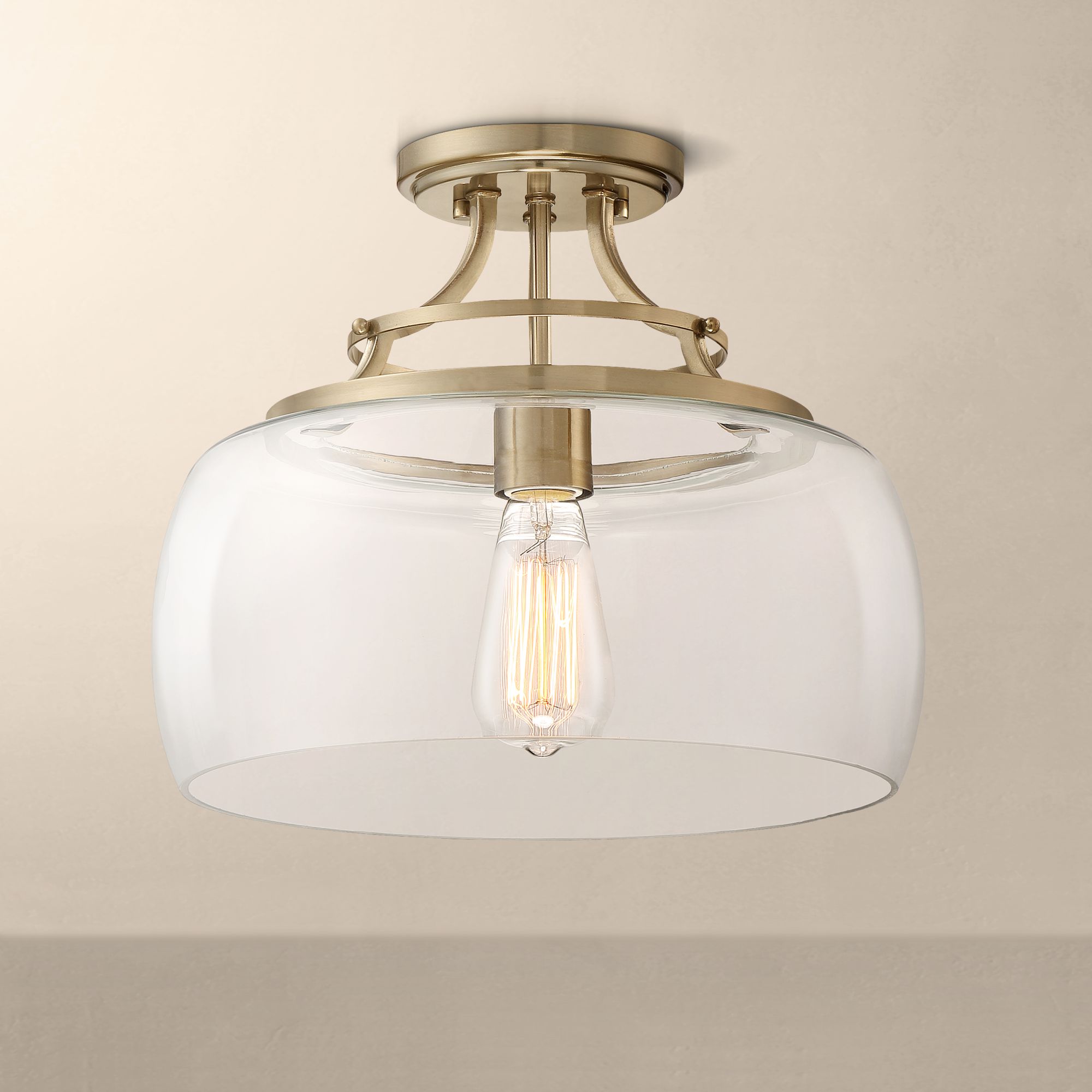 Charleston Brass and Clear Glass Drum Semi Flush Mount