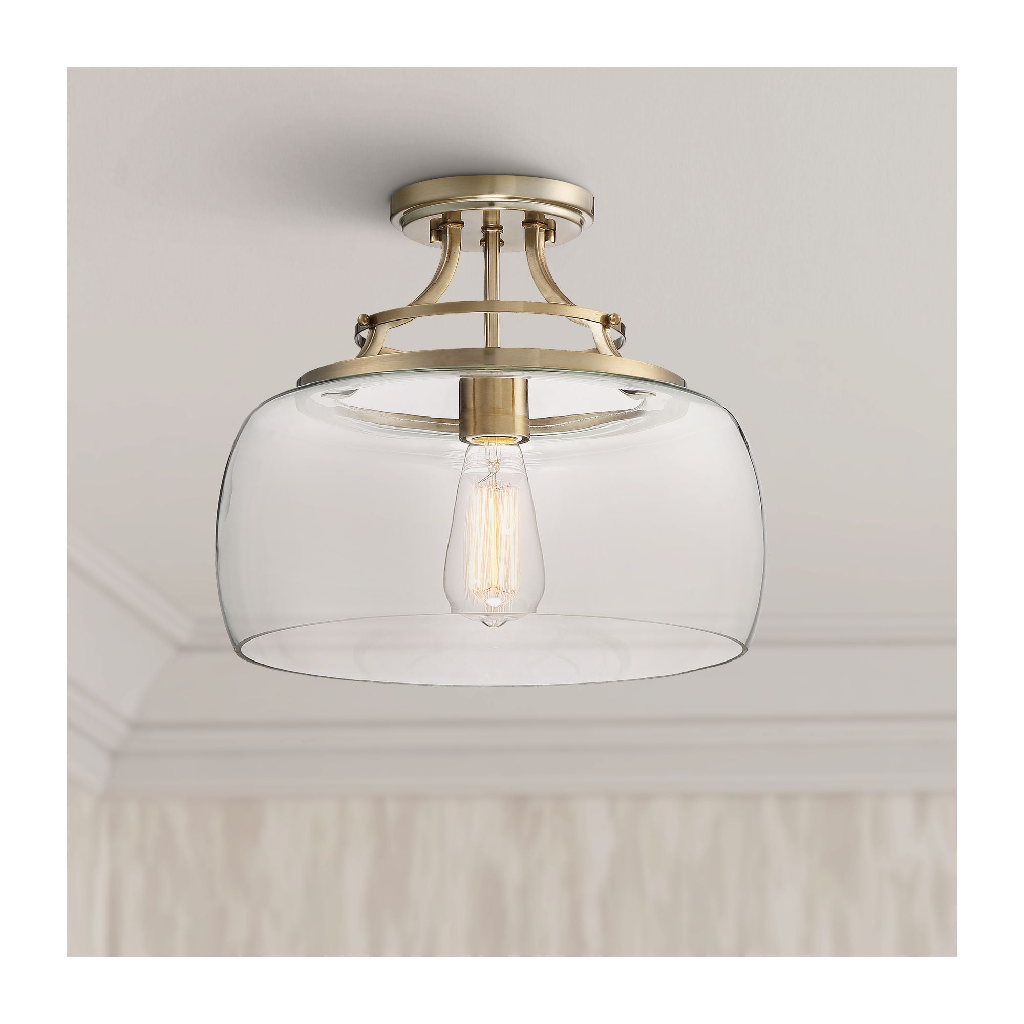 Charleston Brass and Clear Glass Drum Semi Flush Mount