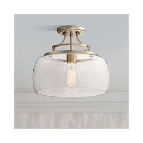 Franklin Iron Works Charleston Modern Farmhouse Ceiling Light Semi Flush Mount Fixture 13 1/2" Wide Warm Brass LED Clear Glass for Bedroom Kitchen