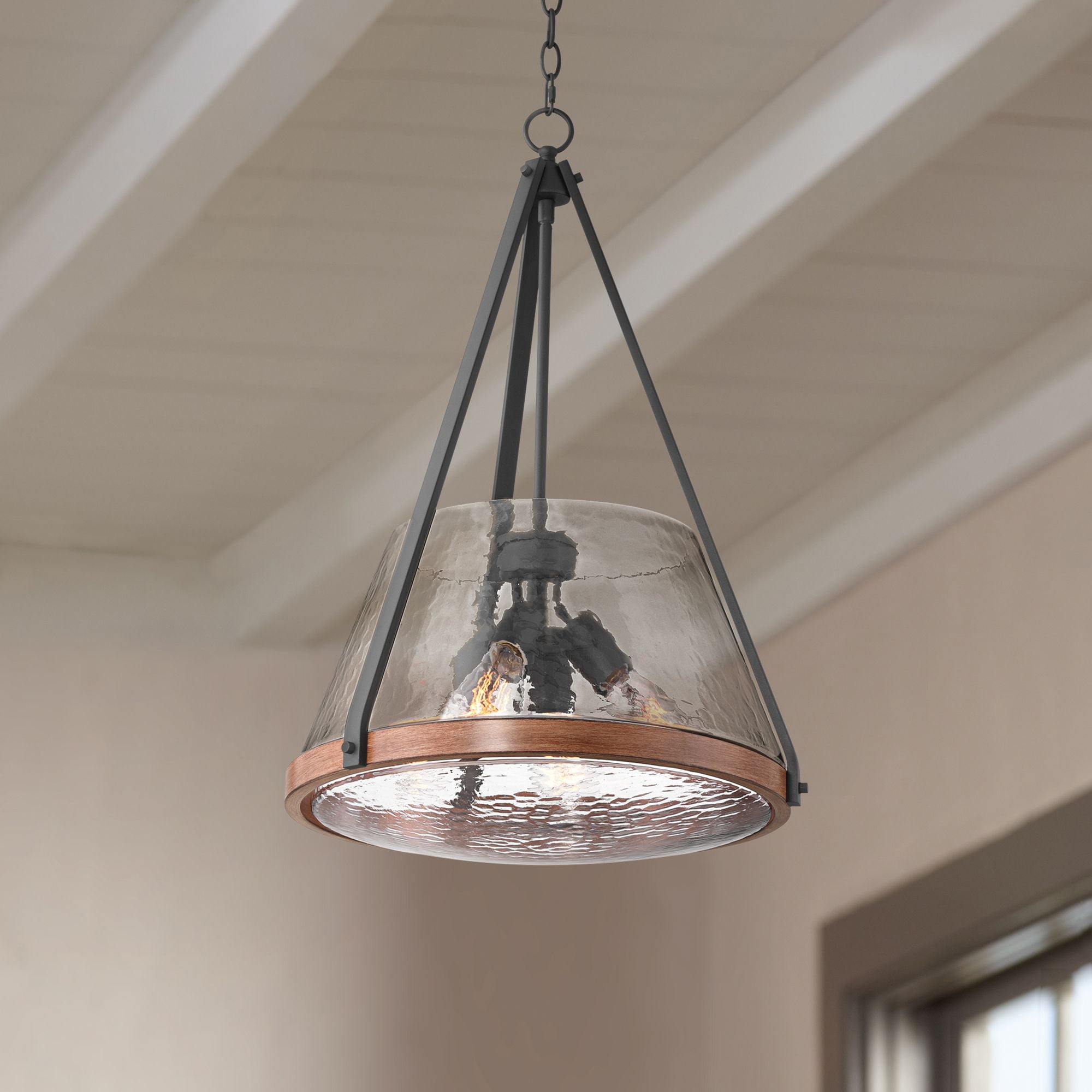 Franklin Iron Works Dana 19 1/2" Farmhouse Rustic Pendant Chandelier Ceiling Light Fixture Dining Room Over Table 4-Light Black Wood Finish