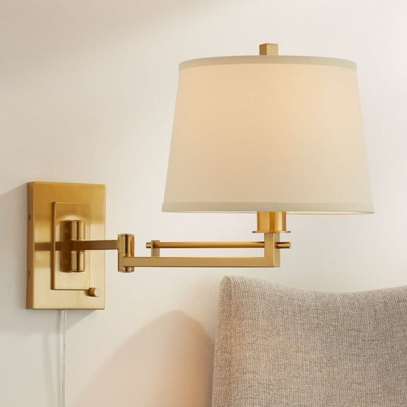 Franklin Iron Works Easley 15" High Warm Gold Plug-In Swing Arm Wall Lamp