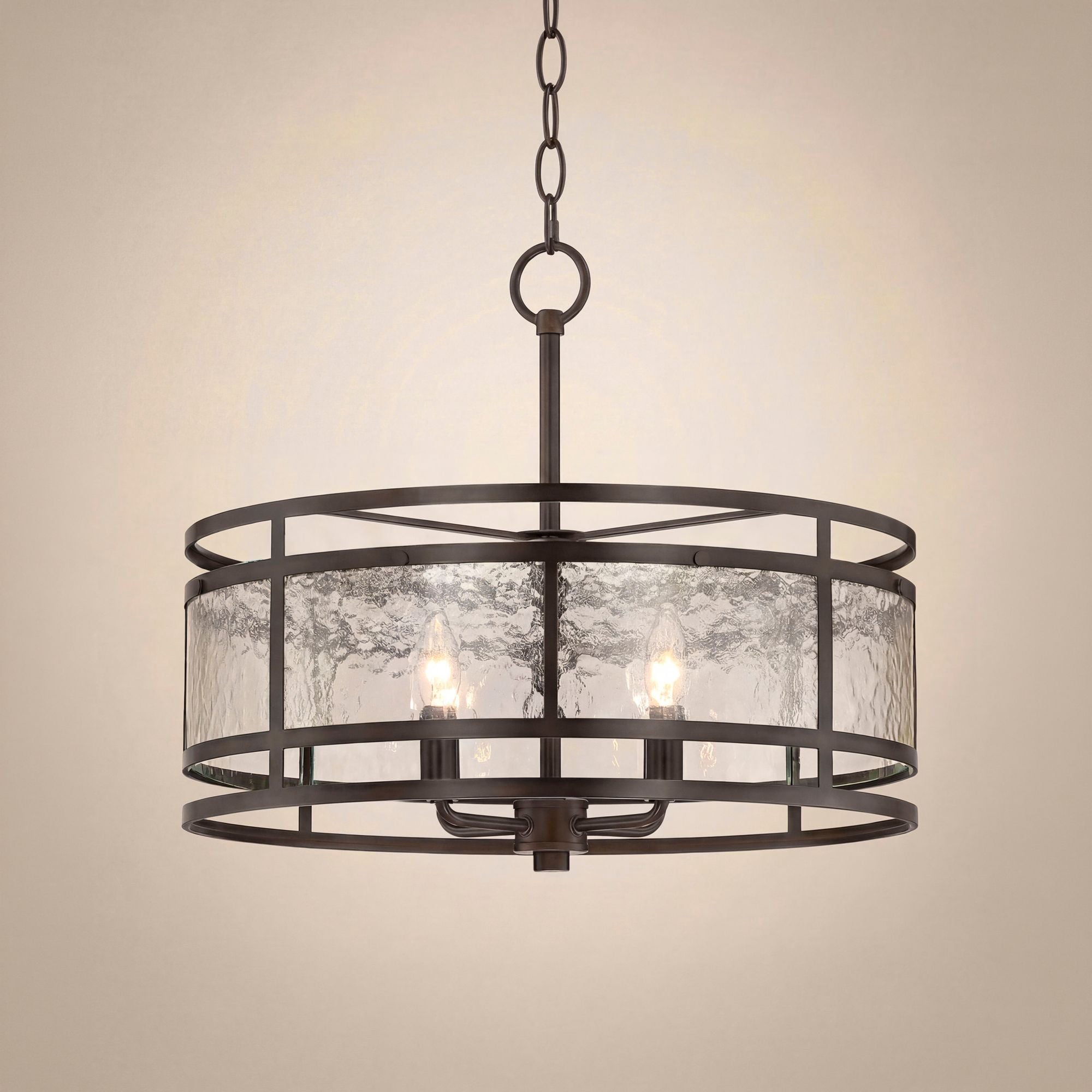 Franklin Iron Works Edinger Oil Rubbed Bronze Pendant Chandelier 20" Wide Rustic Clear Waterglass Textured Shade 4-Light Fixture for Dining Room House