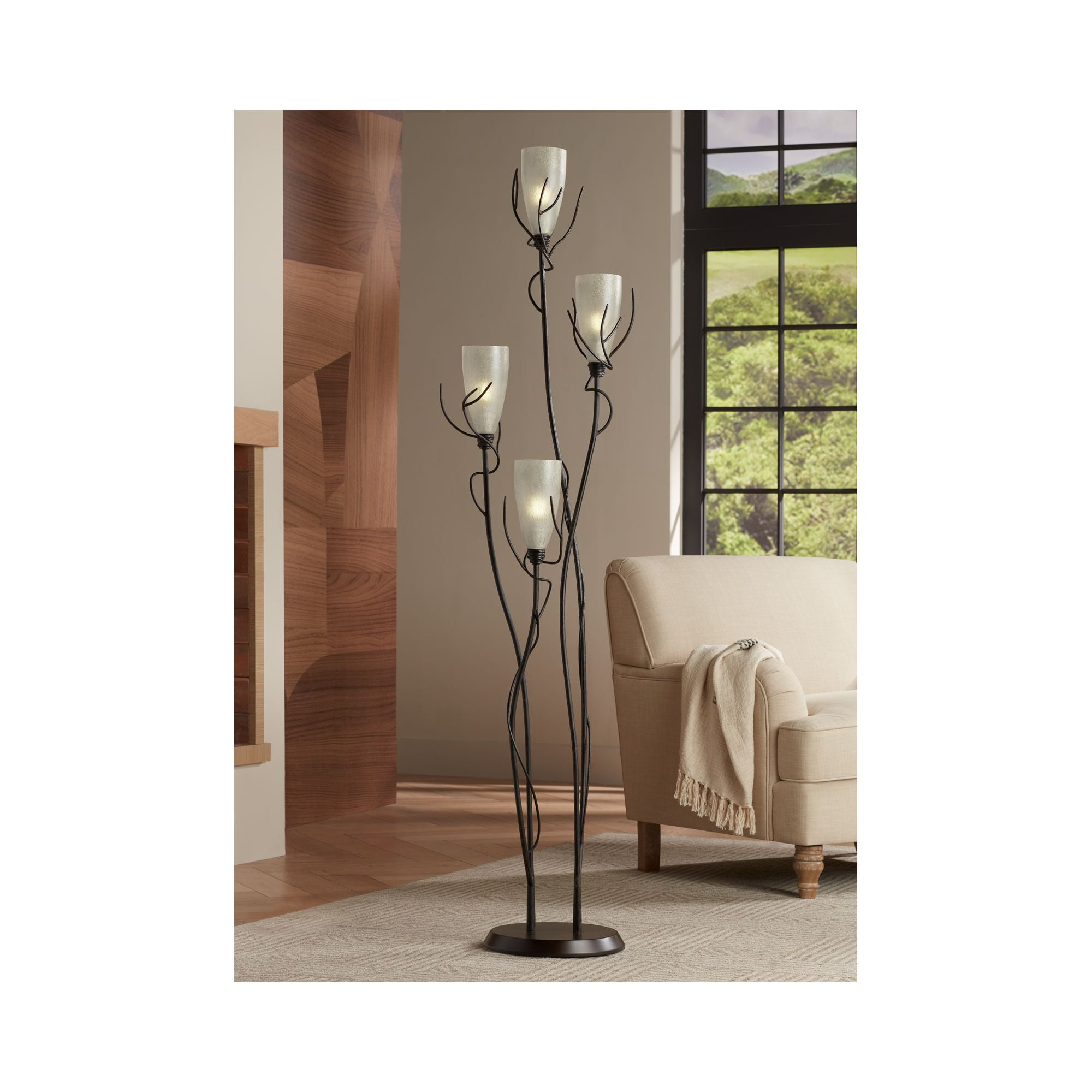 Bronze 4-Light Glass Shade Torchiere Floor Lamp