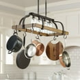 thumbnail image 1 of Franklin Iron Works Eldrige Bronze Faux Wood Pot Rack Linear Pendant Chandelier 36 1/2" Wide Rustic Farmhouse Seeded Glass 4-Light for Dining Room, 1 of 9