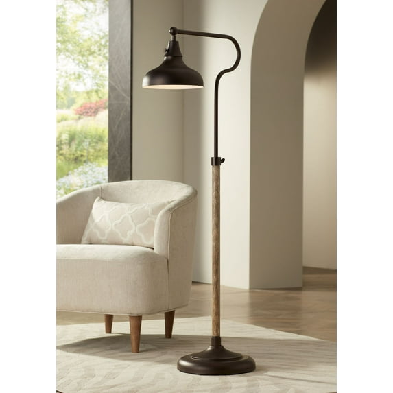 Franklin Iron Works Ferris Rustic Farmhouse Pharmacy Floor Lamp 57" Tall Bronze Faux Wood Grain Adjustable for Living Room Reading Bedroom Office Home