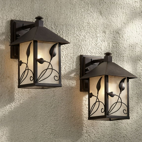 Franklin Iron Works French Garden Rustic Farmhouse Outdoor Wall Light Fixtures Set of 2 Bronze Metal 12 1/2" Clear Seedy Glass for Post Exterior