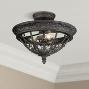 Franklin Iron Works French Scroll Rustic Farmhouse Ceiling Light Semi Flush Mount Fixture 16 1/2" Wide Rubbed Bronze 3-Light for Bedroom Kitchen House