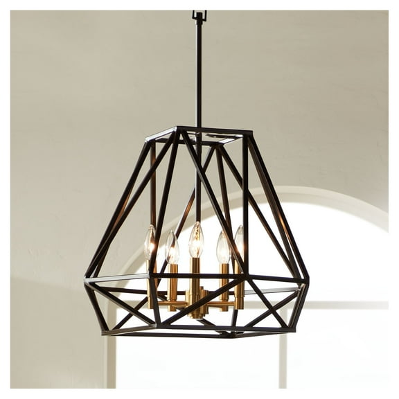 Franklin Iron Works Hawking Bronze Pendant Chandelier 20" Wide Modern Geometric Cage 5-Light Fixture for Dining Room House Kitchen Island Bedroom Home