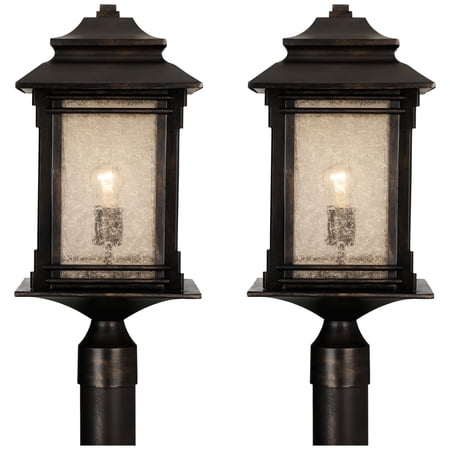 Franklin Iron Works Hickory Point Rustic Farmhouse Outdoor Post Lights Set of 2 Walnut Bronze 21 1/2" Frosted Cream Glass for Exterior Barn Deck House