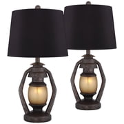 Franklin Iron Works Horace Rustic Table Lamps 25 1/4" High Set of 2 Bronze with Nightlight Black Faux Silk Drum Shade for Bedroom Living Room Bedside