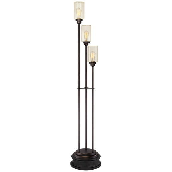 Franklin Iron Works Libby Modern Industrial Tree Floor Lamp with Riser 66" Tall Oiled Bronze Metal 3 Light Dimmable LED Seedy Glass for Living Room