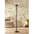 thumbnail image 1 of Franklin Iron Works Luz Industrial Torchiere Floor Lamp Standing 72 1/2" Tall Oil Rubbed Bronze Clear Glass for Living Room Bedroom Office House Home, 1 of 8