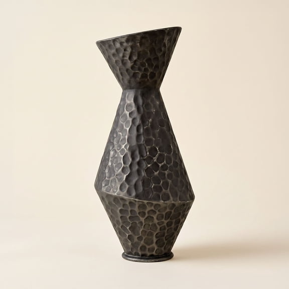 Franklin Iron Works Malia 17" High Hammered Weathered Black Rustic Metal Vase