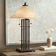 Franklin Iron Works Metro Mission Accent Table Lamp 23 1/2" High Bronze Cone Alabaster Art Glass Shade for Bedroom Living Room Bedside Nightstand Kids