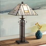 Robert Louis Tiffany Mission Table Lamp 26 1/2" High Wrought Iron Bronze with Dimmer Tiffany Stained Glass for Bedroom Living Room Bedside Nightstand