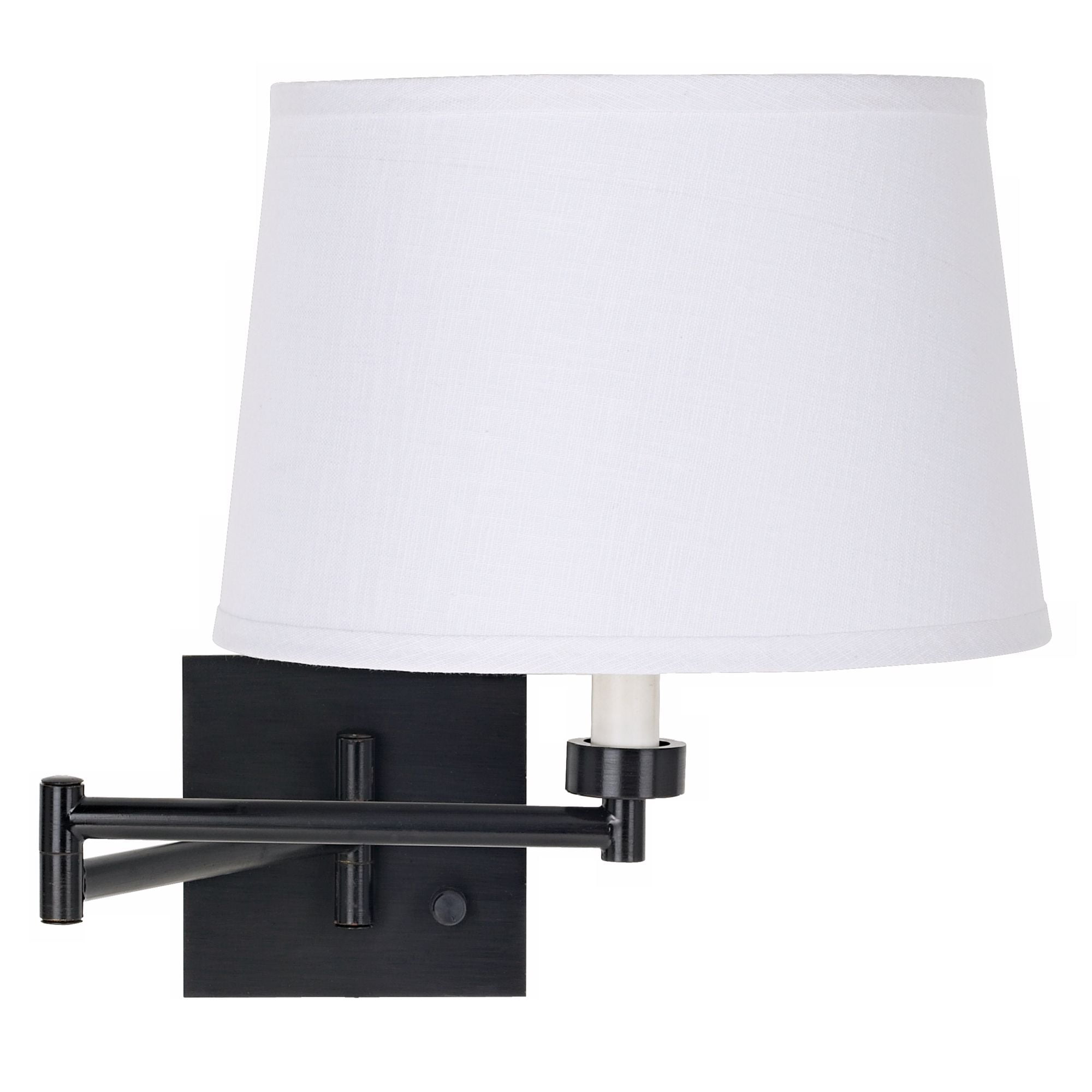 Espresso Swing Arm Dimmable Wall Lamp with White Linen Shade