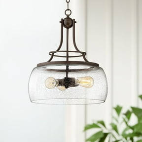 Franklin Iron Works Painted Bronze Pendant Chandelier 16" Wide Rustic Farmhouse Seeded Clear Glass LED 3-Light Fixture Dining Room