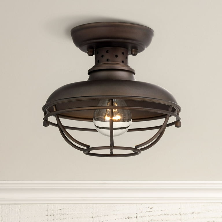 Franklin Iron Works Rustic Outdoor Ceiling Light Fixture Bronze 8 1 2 Caged for Exterior Entryway