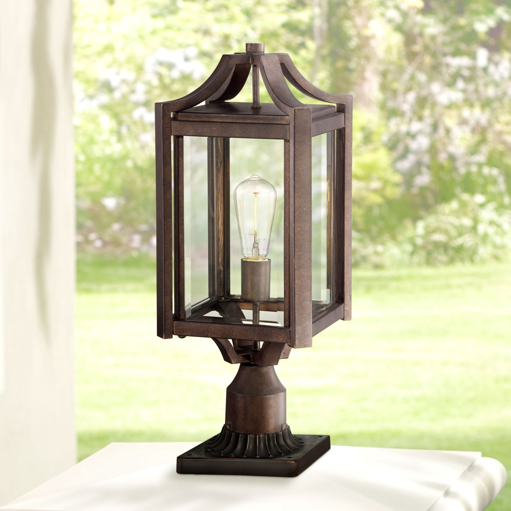 Franklin Iron Works Rockford Rustic Farmhouse Outdoor Post Light Bronze Iron 20 1/4" Clear Beveled Glass for Exterior Barn Deck House Porch Yard Patio