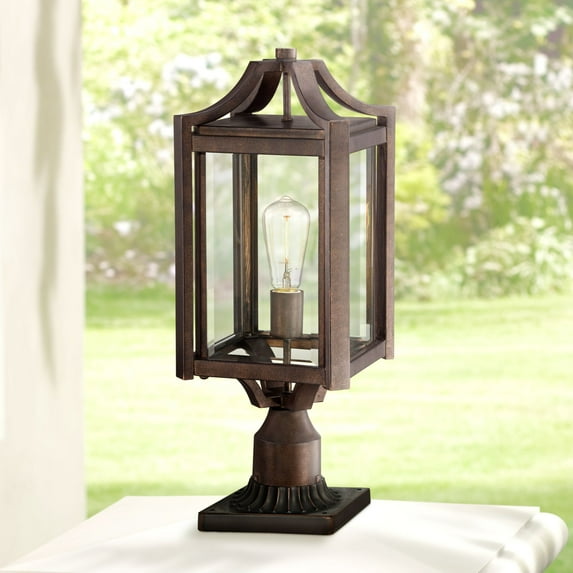 Franklin Iron Works Rockford Rustic Farmhouse Outdoor Post Light Bronze Iron 20 1/4" Clear Beveled Glass for Exterior Barn Deck House Porch Yard Patio
