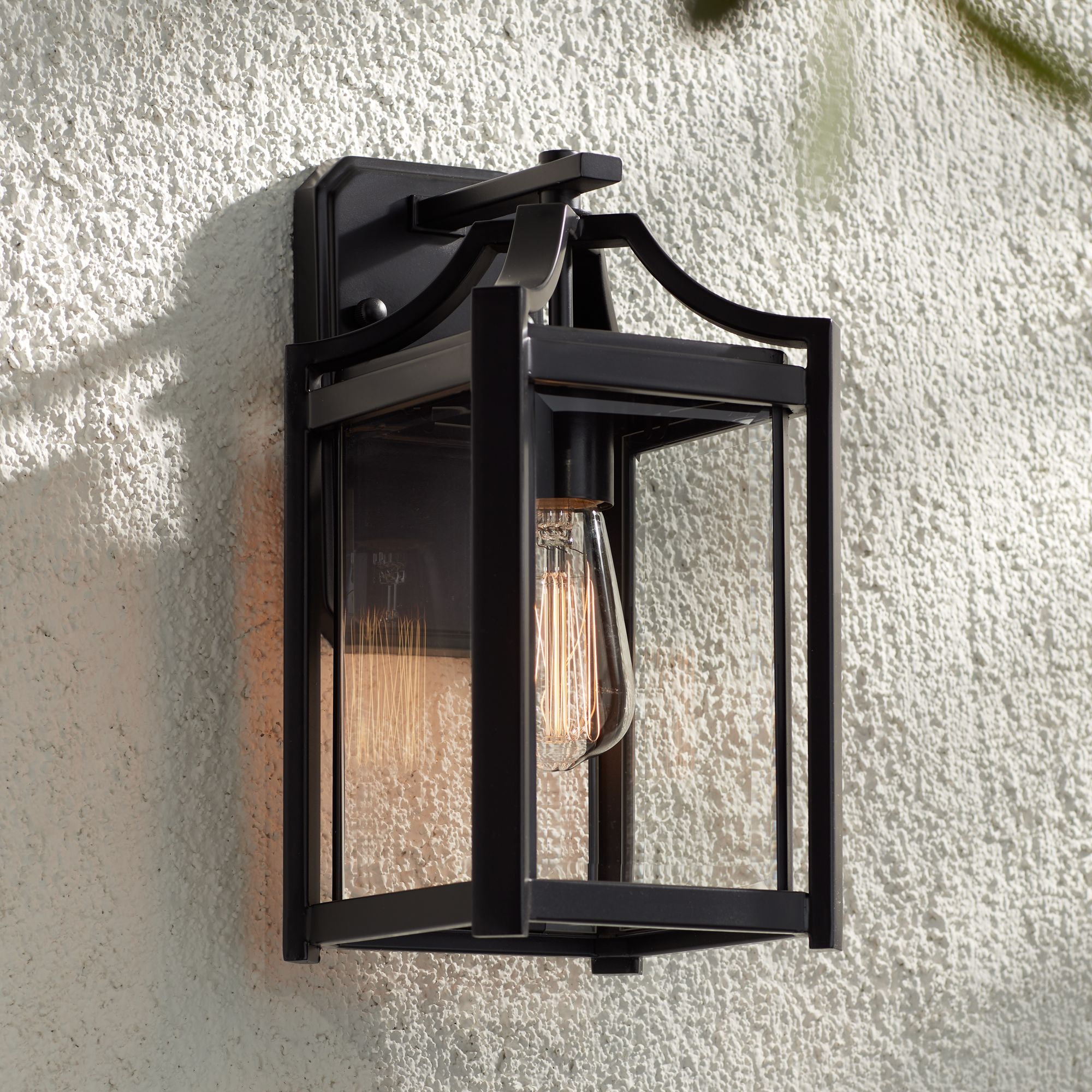 Franklin Iron Works Rockford Rustic Farmhouse Outdoor Wall Light Fixture Black 12 1/2" Clear Beveled Glass for Post Exterior Barn Deck House Porch