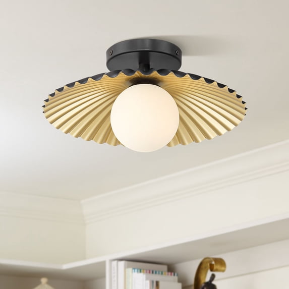 Franklin Iron Works Rosa 11 1/2" Mid Century Modern Semi Flush-Mount Ceiling Light Fixture Kitchen LED Matte Black and Gold Finish