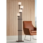 Franklin Iron Works Rustic Farmhouse Torchiere Floor Lamp with USB Charging Port 4-Light 72 1/2" Tall Bronze Glass for Living Room