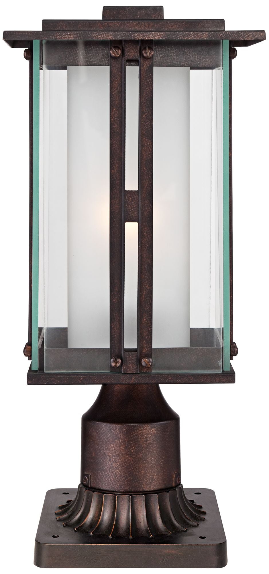 Franklin Iron Works Rustic Industrial Outdoor Post Light with Pier Mount Bronze Metal 15 3/4" Clear Frosted Glass for Exterior Deck House Porch Yard