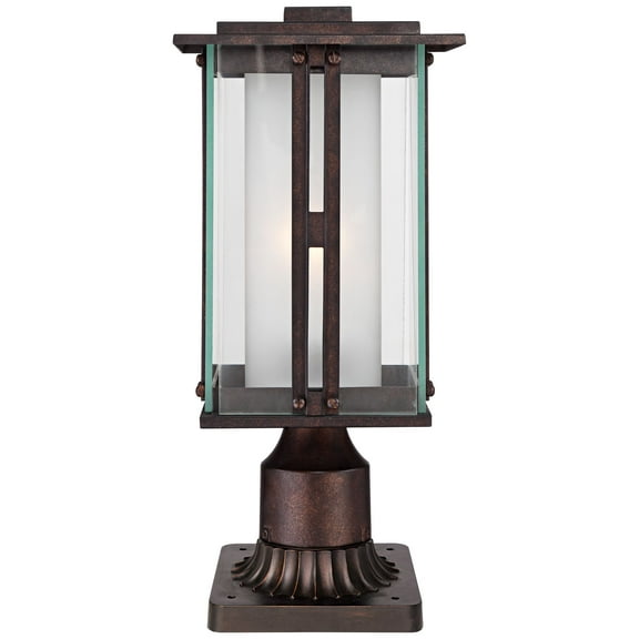 Franklin Iron Works Rustic Industrial Outdoor Post Light with Pier Mount Bronze Metal 15 3/4" Clear Frosted Glass for Exterior Deck House Porch Yard