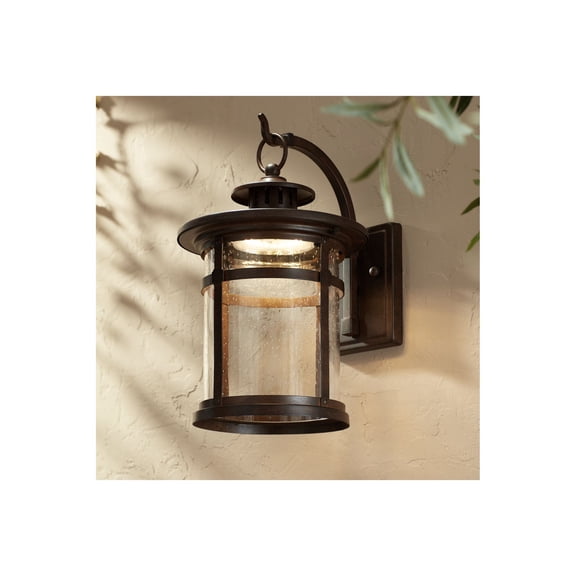 Franklin Iron Works Rustic Outdoor Wall Light LED Bronze Hanging Lantern Sconce Fixture for House Deck Porch Patio