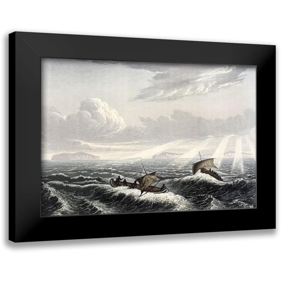 Franklin, John 14x11 Black Modern Framed Museum Art Print Titled - Canoe Broaching To In a Gale of Wind at Sunrise