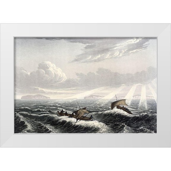 Franklin, John 14x11 White Modern Wood Framed Museum Art Print Titled - Canoe Broaching To In a Gale of Wind at Sunrise