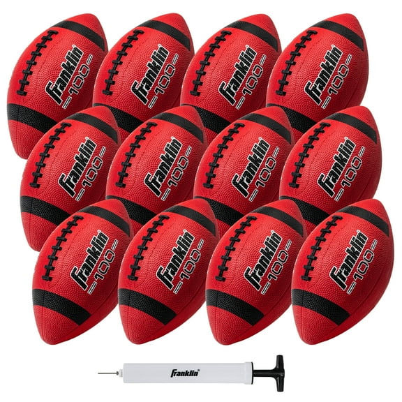 Franklin Sports Junior Grip-Rite Footballs - Red - 10 Count with Pump - Youth Size - for Kids and Beginners