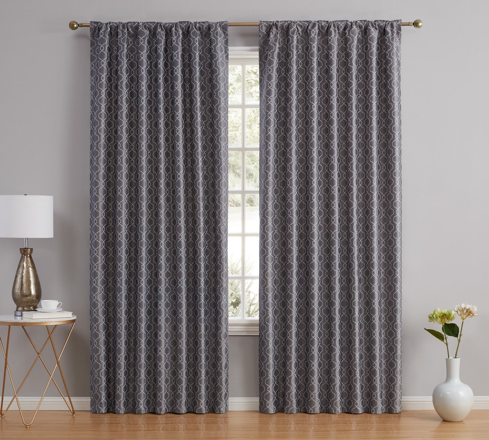 THD Riley Moroccan 100% Complete Blackout Thermal Insulated Energy Savings Heat/Cold Blocking Back Tab Rod Pocket Curtain Drapery Bedroom & Living Room, 2 Panels