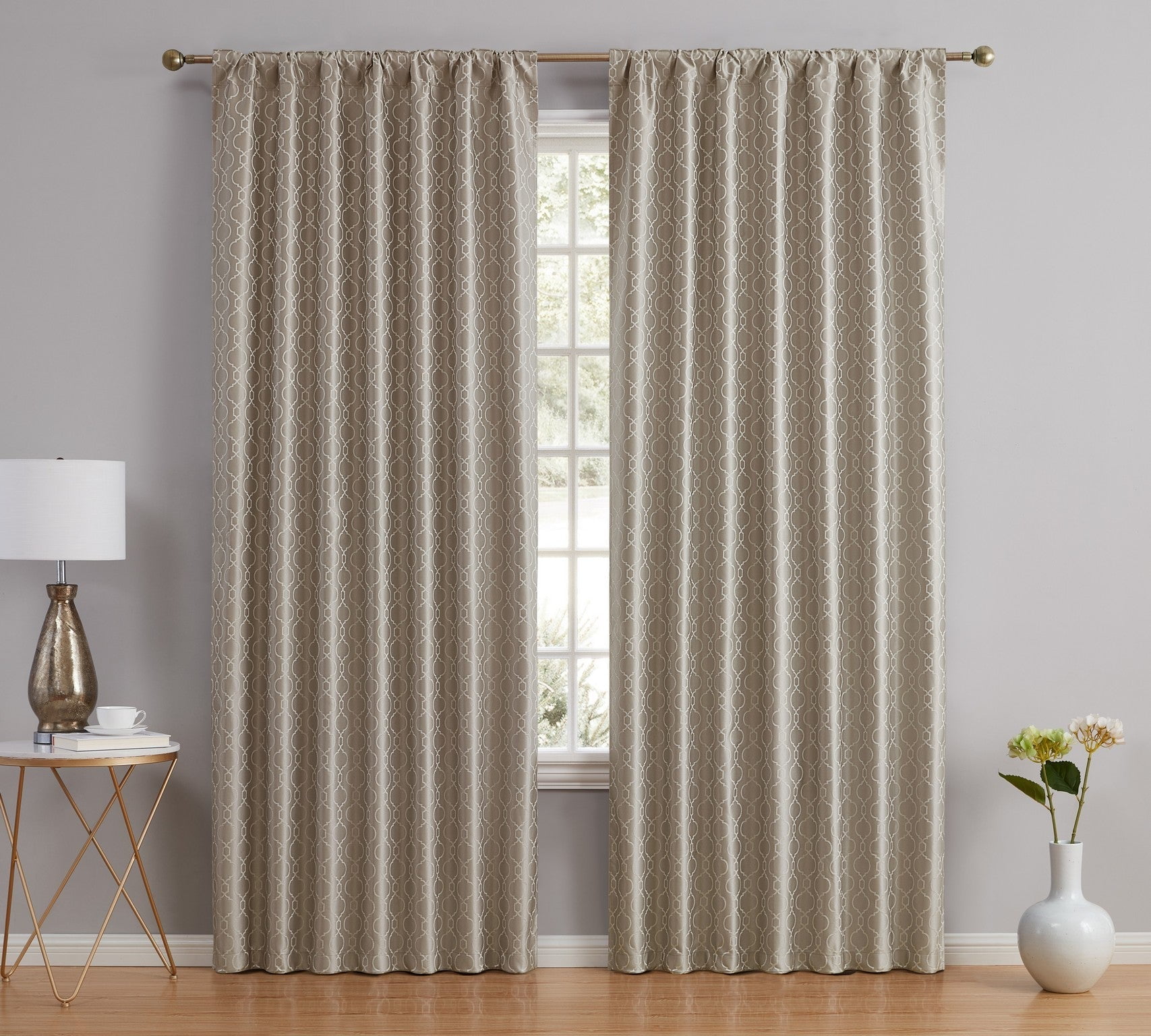 THD Riley Moroccan 100% Complete Blackout Thermal Insulated Energy Savings Heat/Cold Blocking Back Tab Rod Pocket Curtain Drapery Bedroom & Living Room, 2 Panels
