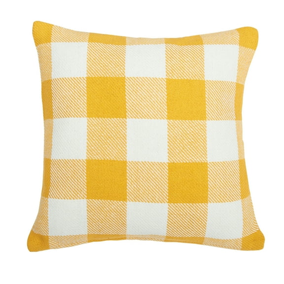 Franklin Ochre Gingham Check Woven Throw Pillow, 18" x 18"