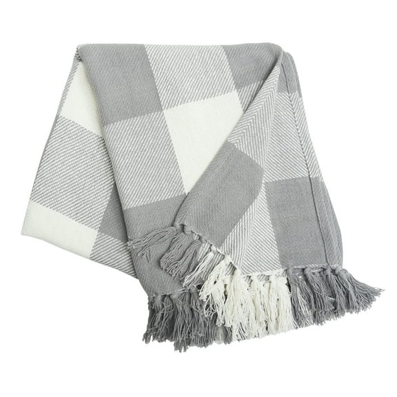 Franklin Slate Gingham Check Accent Throw Blanket