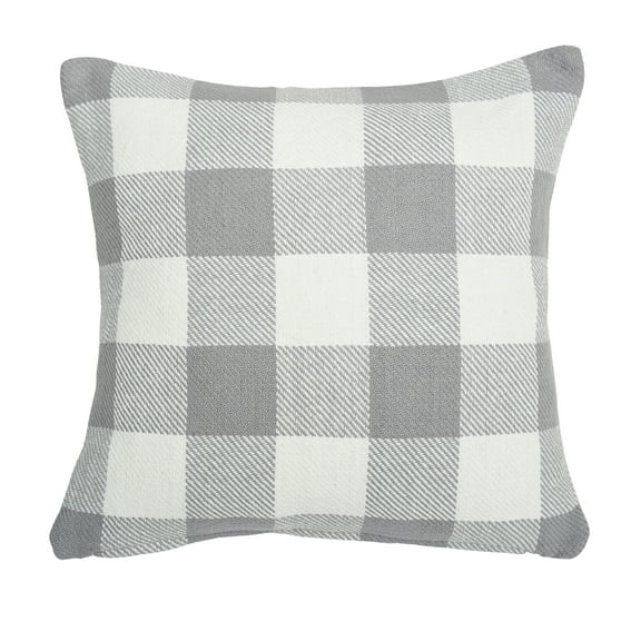 Franklin Slate Gingham Check Woven Throw Pillow, 18" x 18"