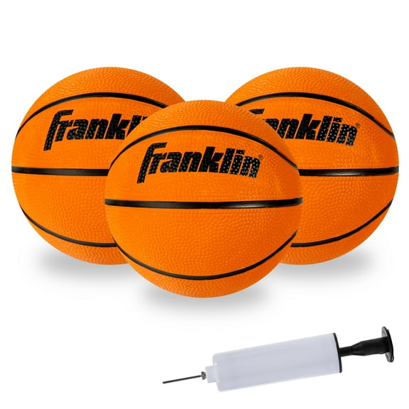 Franklin Sports Indoor + Outdoor Rubber Mini Basketballs - 3 Pack of Mini Basketballs- 5" Inch Toy Basketballs - Indoor + Outdoor Ready Arcade Rubber Balls - Basketball Pump Included