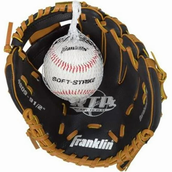 Franklin Sports 4809TBS 9.5 in. Poly Vinyl Chloride Right-Handed Thrower Baseball Glove with Ball, Black & Tan