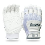 Franklin Sports Adult MLB Shook-Sorb X Batting Gloves, Adult Medium, Pair, White/Chrome