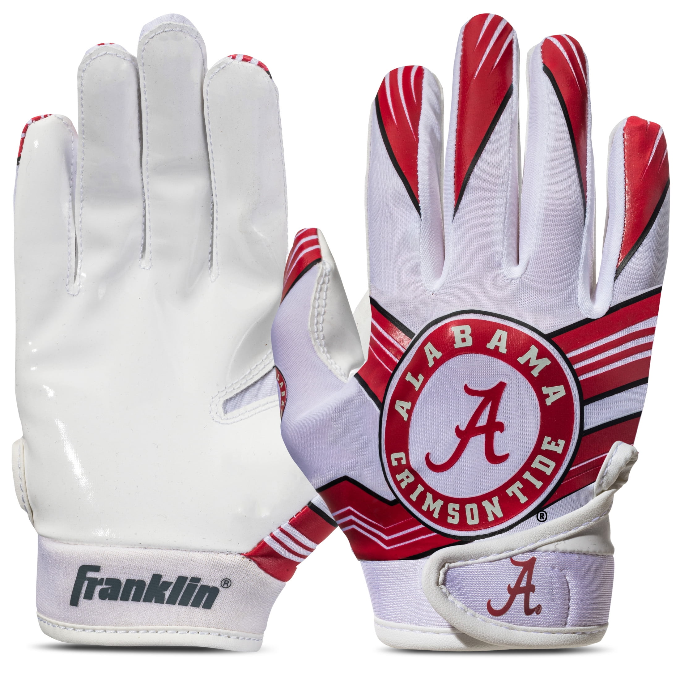 Franklin Sports Alabama Crimson Kids Football Receiver Gloves - Youth Official NCAA College Team Football Gloves - Silicone Palm Receiver Gloves for Kids Ages 7 -10 - Youth Small/Extra Small