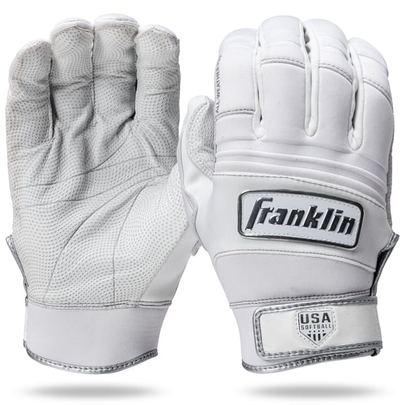 Franklin Sports All-Weather Softball Batting Gloves - Women's Fastpitch Batting Gloves - White Chrome - Women's Medium