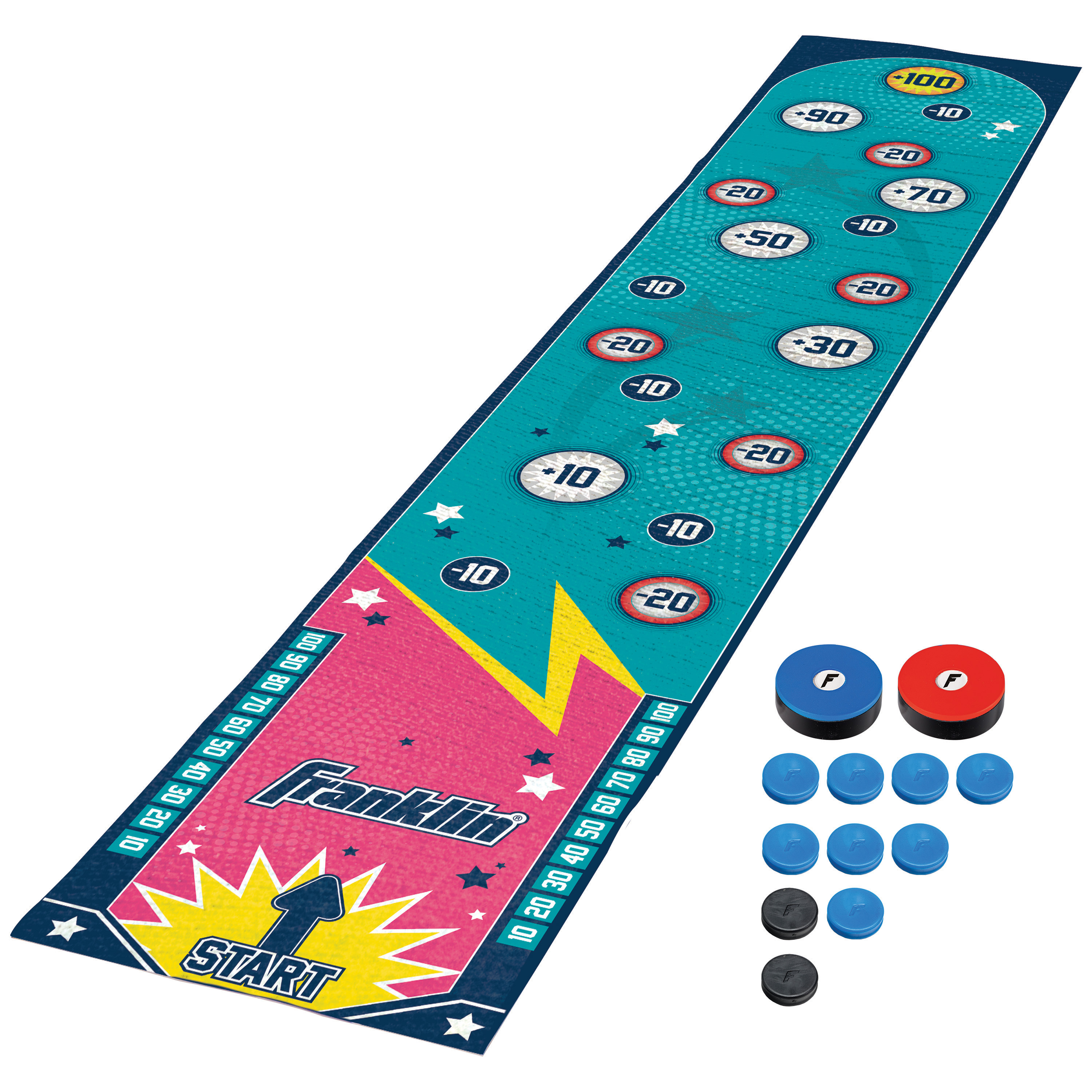 Franklin Sports Arcade Table Game - Indoor Arcade Mat Game For Kids And Adults - Includes 2 Arcade Pucks 8 Game Altering Pucks - 6 Foot Mat That Pucks Easily Slide On - Rolls Up For Storage - image 1 of 1