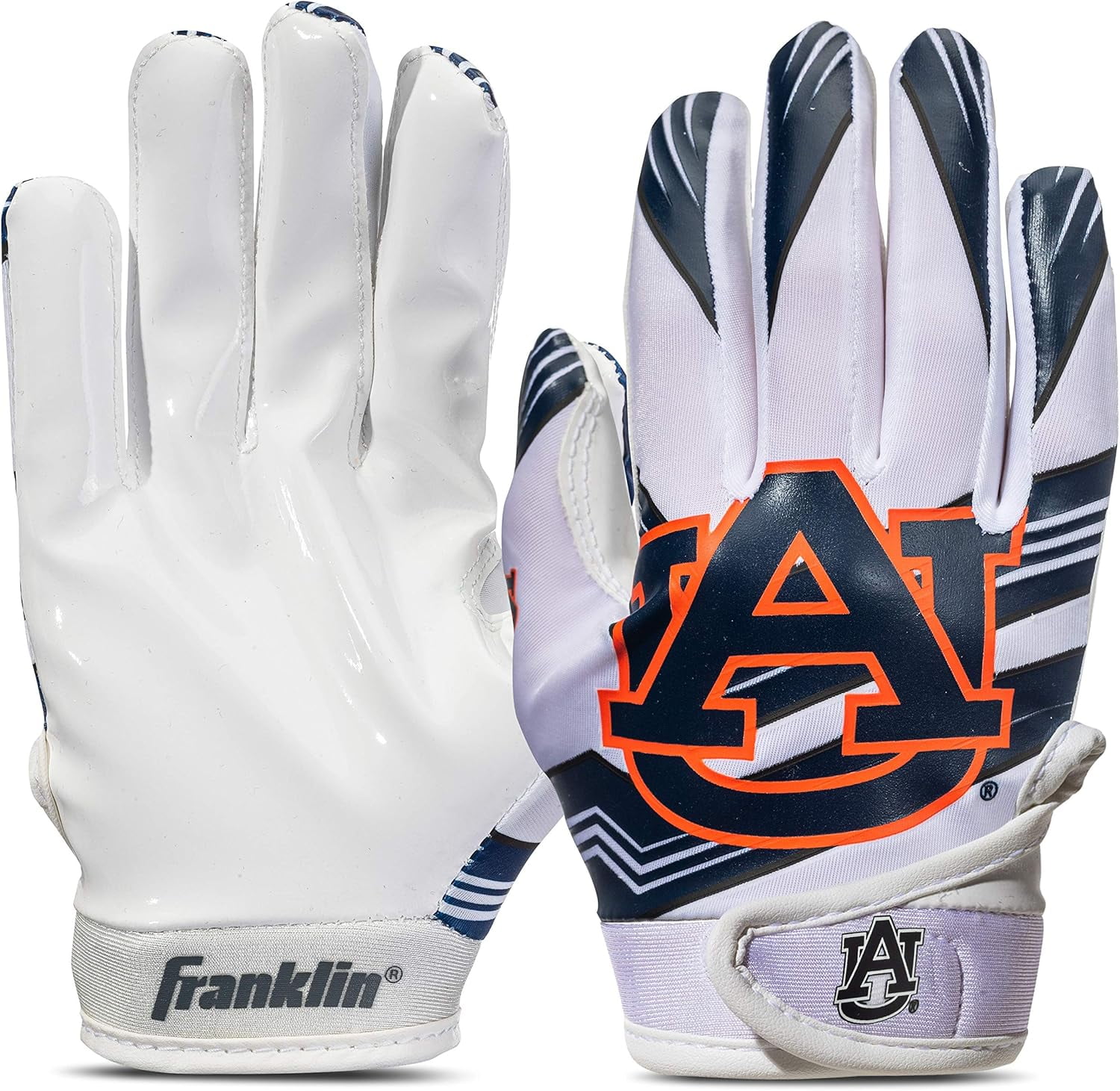 Franklin Sports Auburn Tigers Kids Football Receiver Gloves - Youth Official NCAA College Team Football Gloves - Silicone Palm Receiver Gloves for Kids Ages 7 -10 - Youth Small/Extra Small