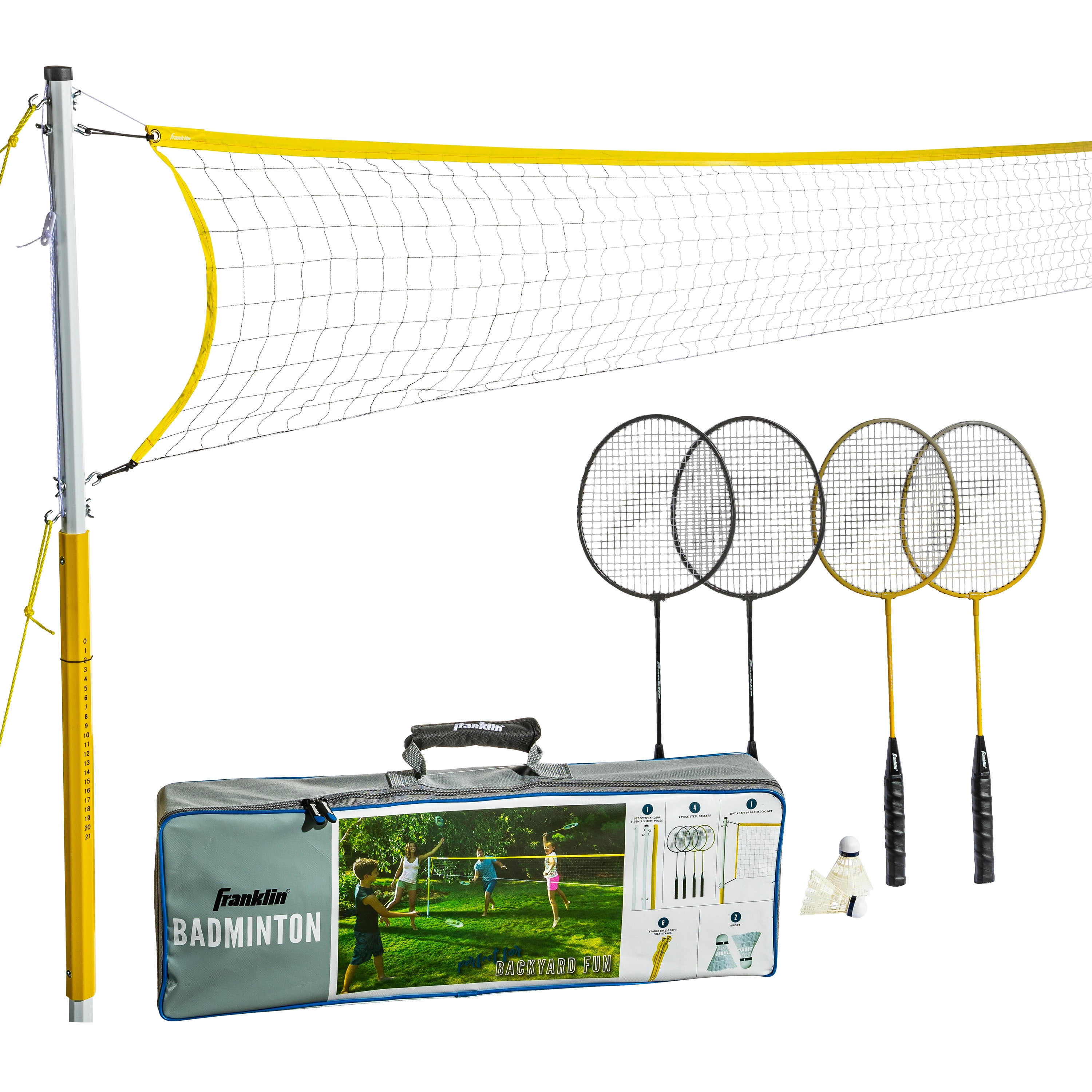 Sports Badminton Set 4 PCS Badminton Rackets 2 Shuttlecock Balls Birdies Net  Adjustable Polls Beach Backyard Combo Set Games