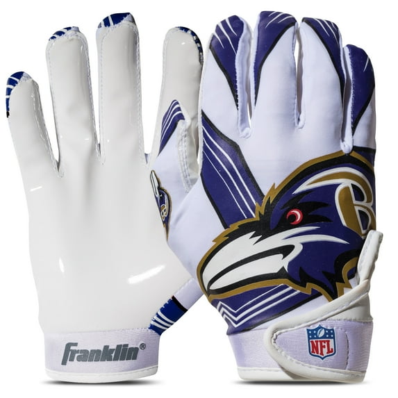Franklin Sports Baltimore Ravens Youth NFL Football Receiver Gloves - Official NFL Team Logos - Kids Football Gear + Accessories - Youth XS/S Pair