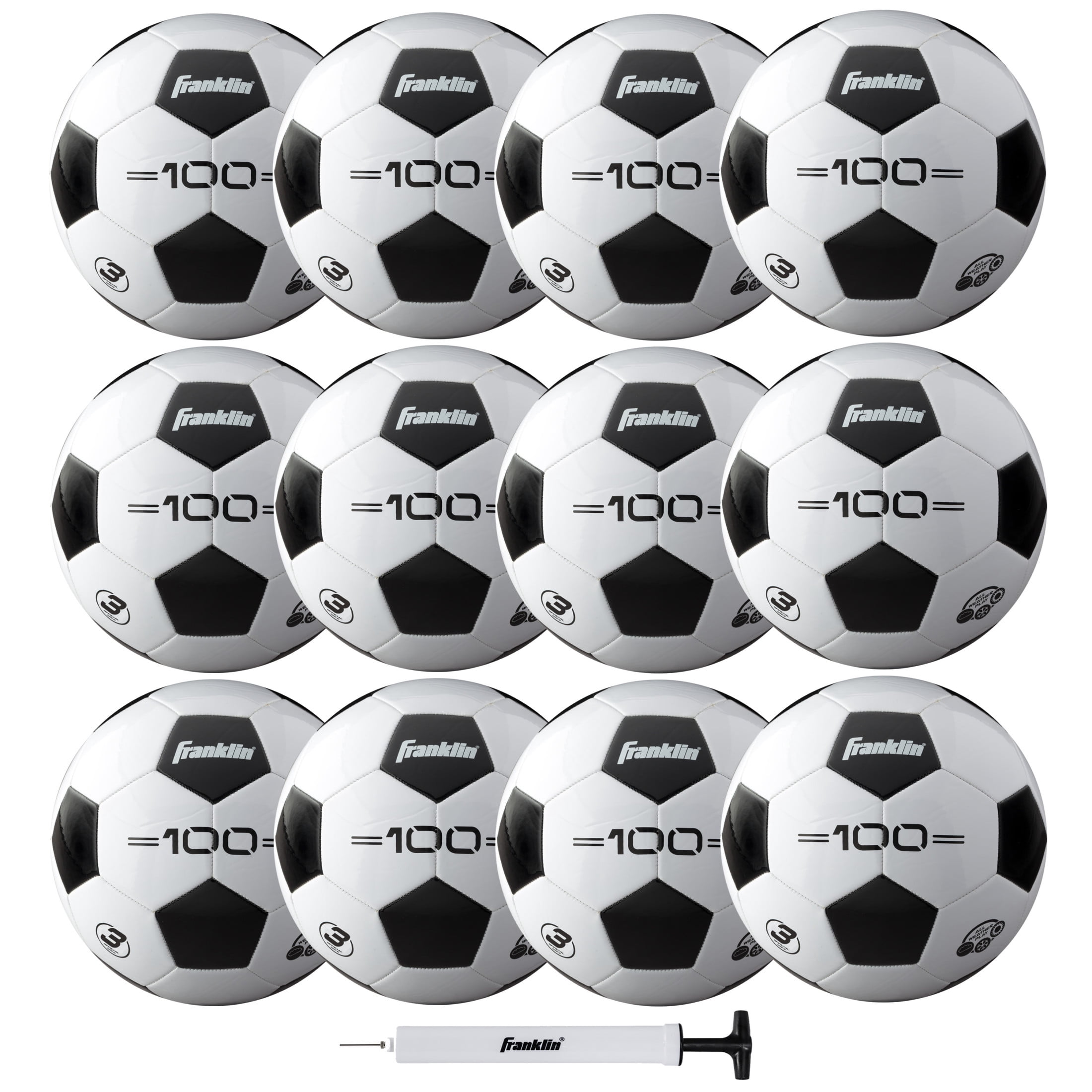 Franklin Sports Competition 100 12 Ball Pack with Pump - Deflated - Size 3
