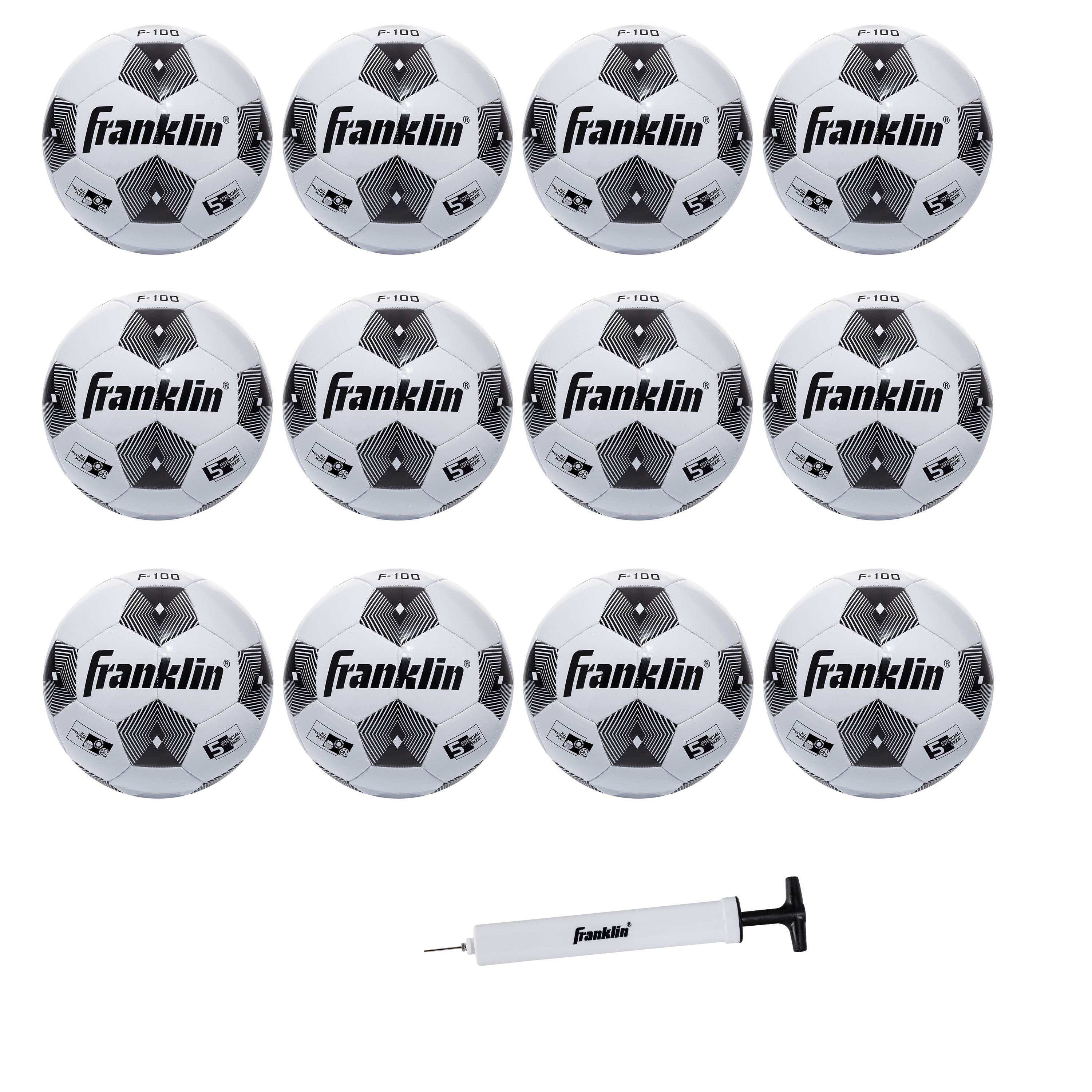 Size 3 Black and White Foam-PVC Soccer Balls with Pump - 12 Pack
